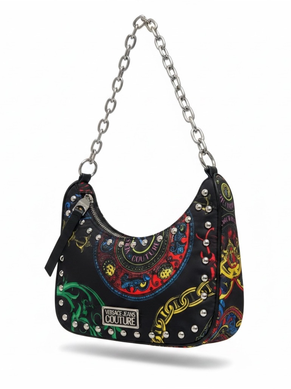 Versace Jeans Couture Black Multi Studded Chain-Handle Shoulder Bag